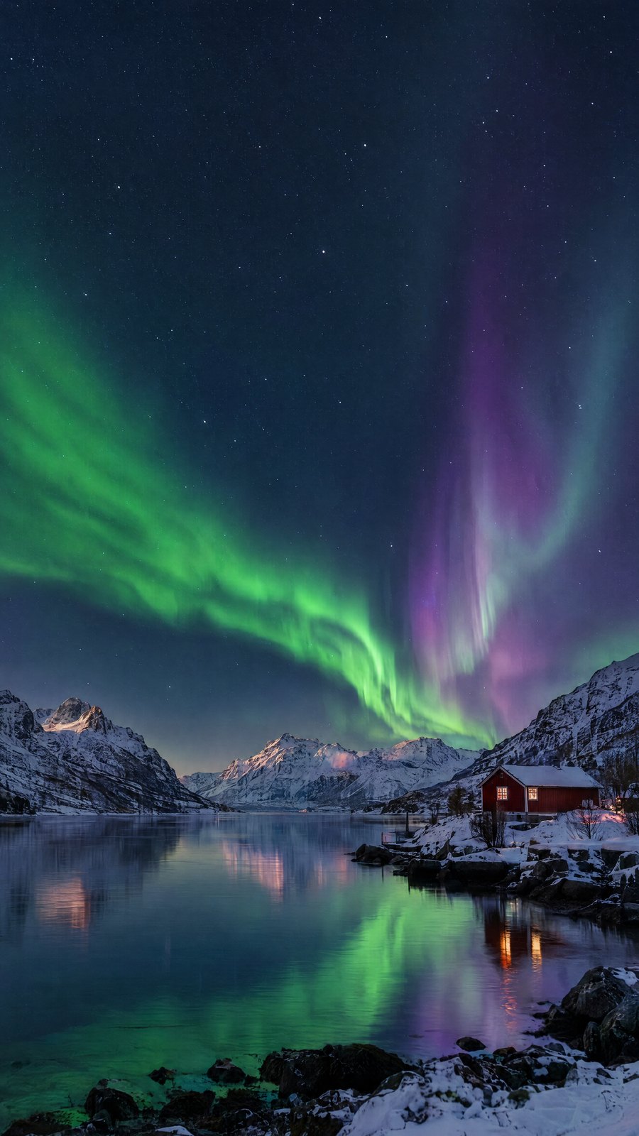 Aurora over the fjord