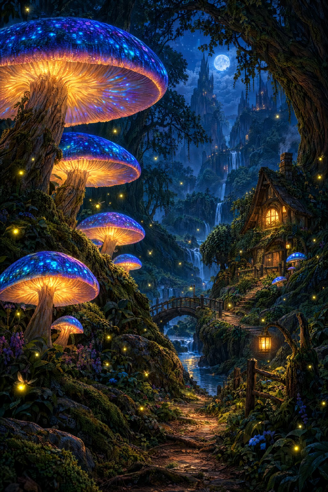 Glowing mushroom forest